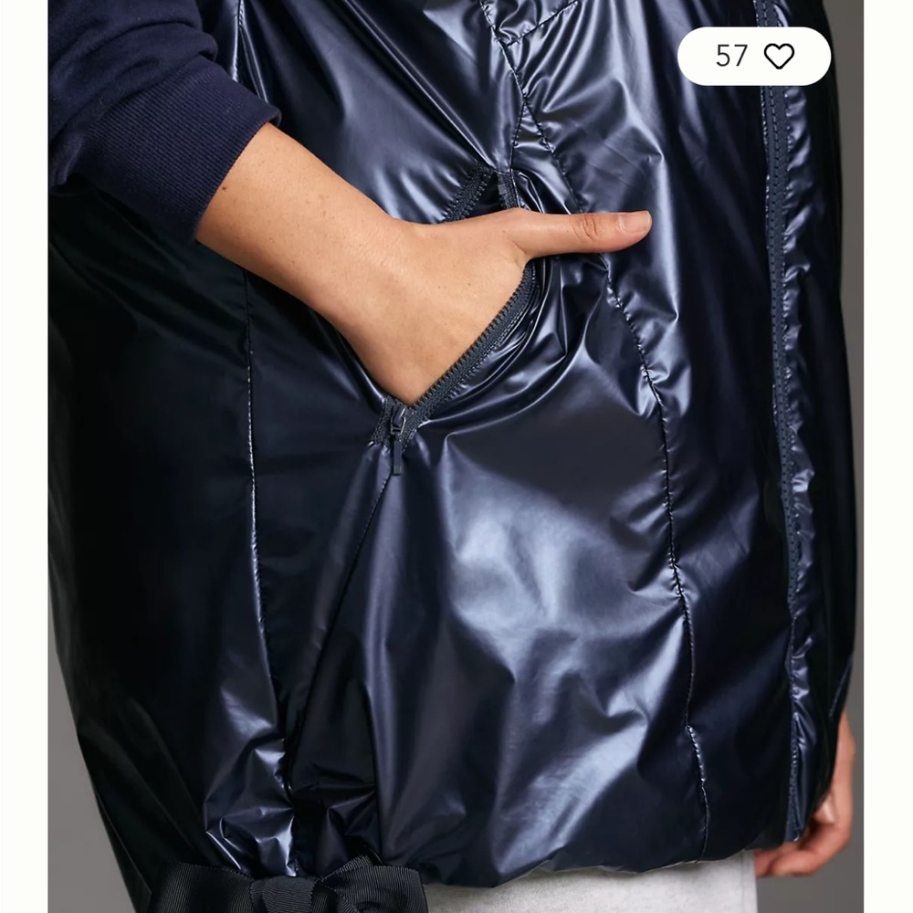 NWT Pilcro Anthropology Longline Shine blues hooded vest puffer jacket, size S - Picture 3 of 13